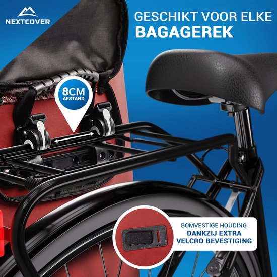 NEXTCOVER® NIEUW 3-in-1 fietstas voor bagagedrager [Aquashield] - Reflecterend bagagedragertas waterdicht - rugzak en schoudertas [25 liter]- Rood