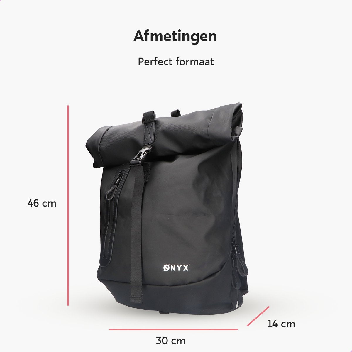 ONYX Rolltop Rugzak 25 tot 40 L - Met Laptopvak - Verstelbare Rugtas - Reistas - Waterbestendig en Duurzaam - Zwart