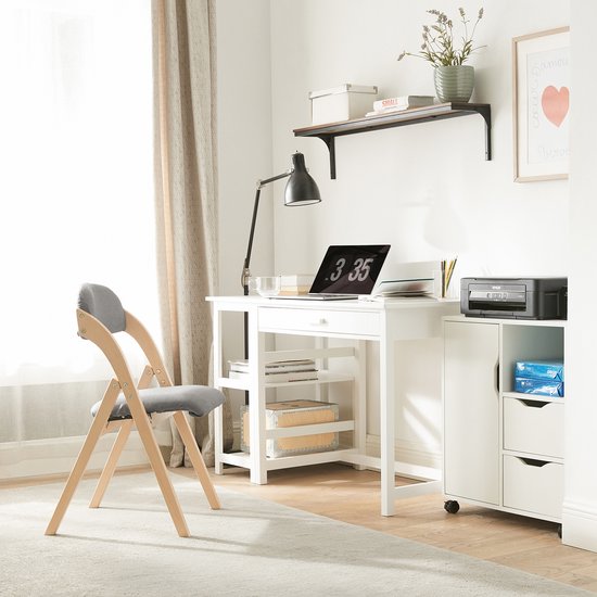 SoBuy Set van 2 Klapstoel, Bureaustoel met Gestoffeerd Zitkussen, Eetkamerstoel, Natuur/Grijs, 47.5x77x59 cm, FST92-Nx2 - voor eetkamer, balkon of kantoor