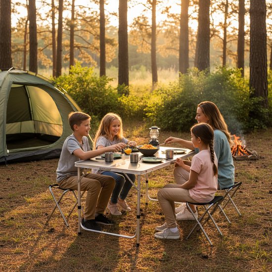 Campingtafel - met 4 stoeltjes - inklapbaar - verstelbaar - zwart