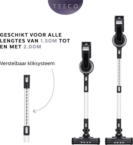 Teeco Steelstofzuiger Draadloos - Zonder zak - Kruimeldief - 4-in-1 - Zwart