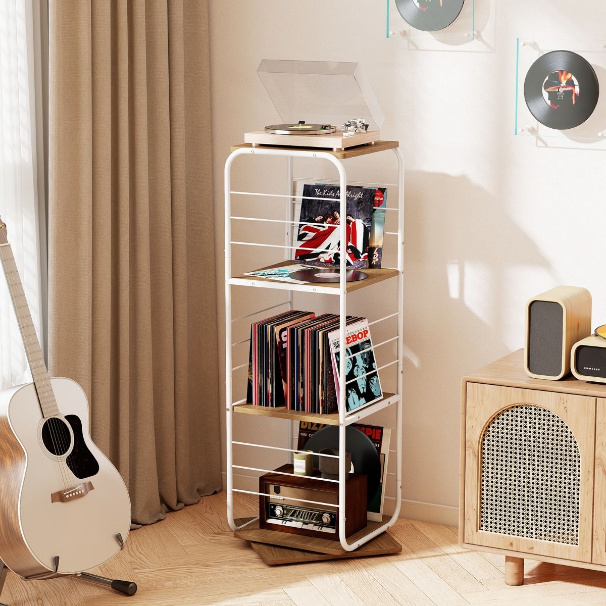Coast Draaibare Boekenkast - 4-laags - Metalen frame - naturel en wit
