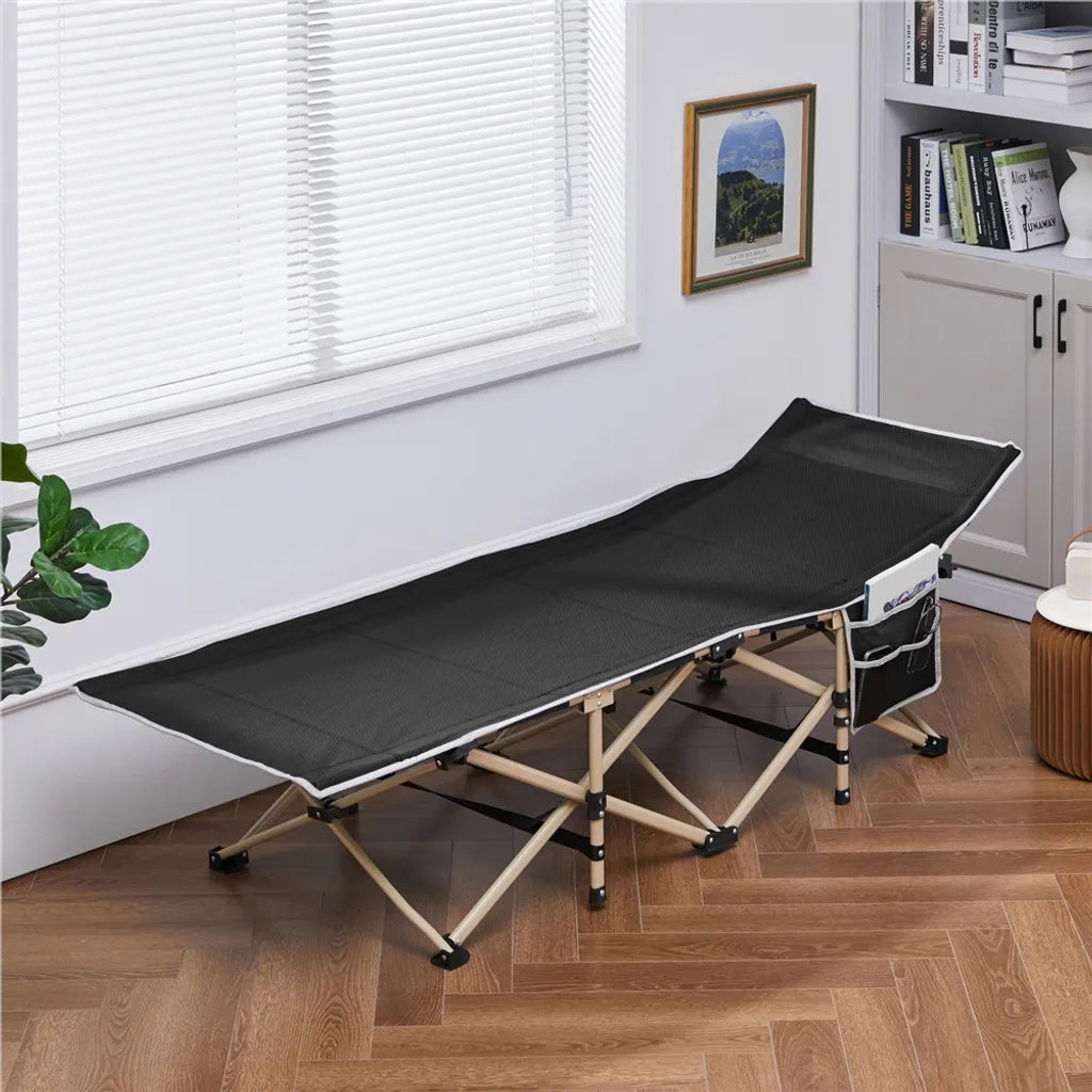 Yaheetech Opvouwbaar Campingbed met Draagtas - Zwart - 186 x 66 x 52 cm