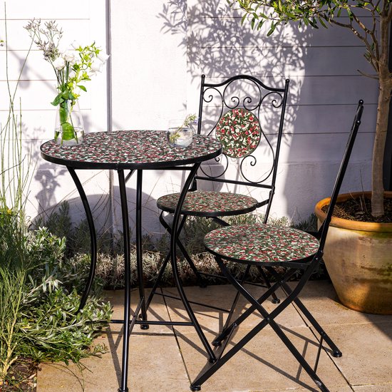 AXI Amélie Bistroset Mozaïek Bloemen Roze - Metalen frame met keramische tegeltjes – Balkonset 2 stoelen en tafel