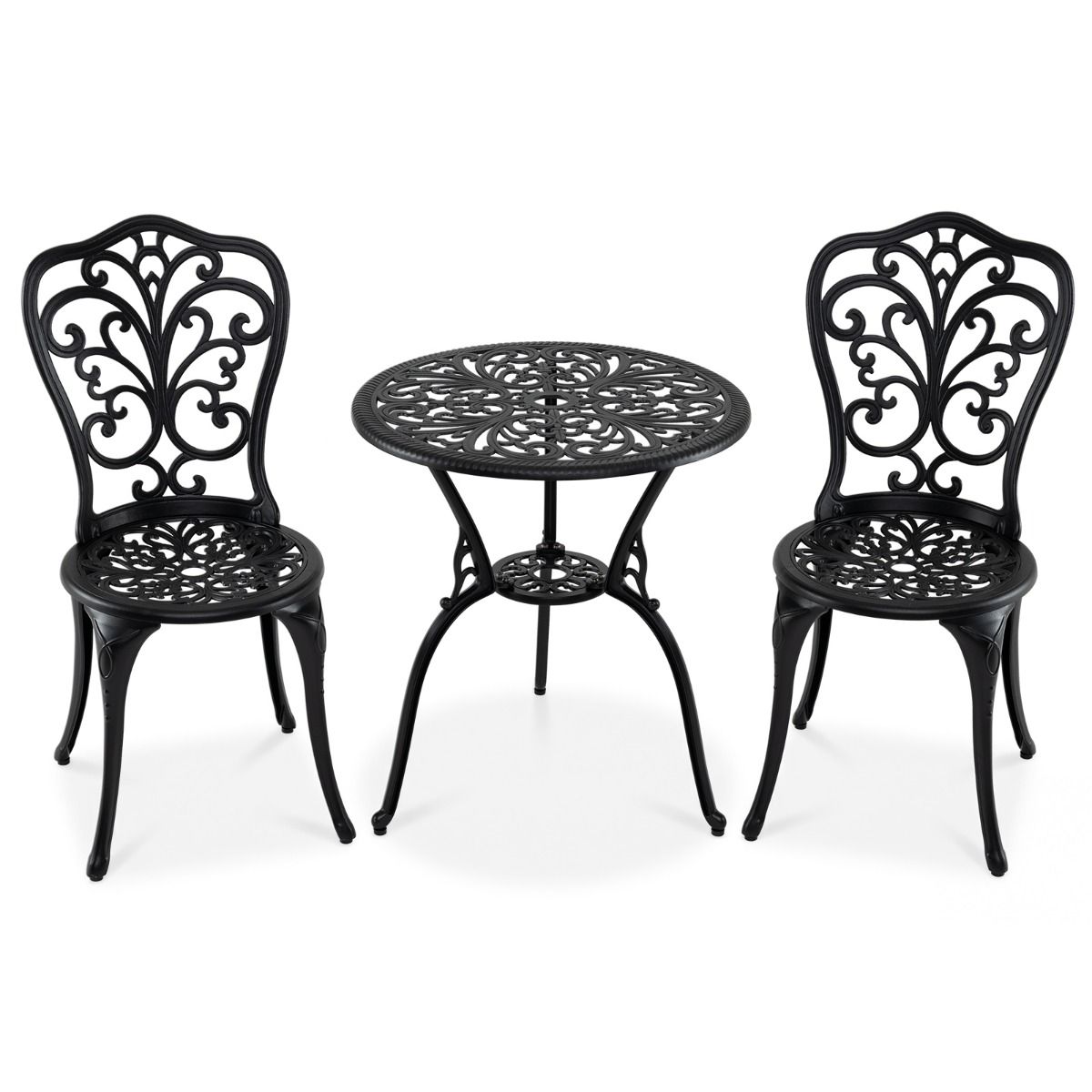 Coast 3-delige bistroset - gegoten aluminium - parasolgat - vlinderrugleuningen - zwart