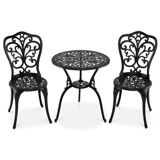 Coast 3-delige bistroset - gegoten aluminium - parasolgat - vlinderrugleuningen - zwart