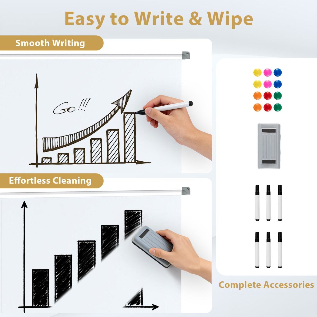 Coast Mobiel Whiteboard - Dubbelzijdig magnetisch bord - Verstelbare hoogte - Met wieltjes - Wit 150 x 120 cm