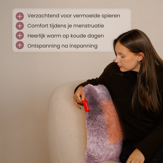 Auronic Warmtekussen - Teddy - 45x60 - Draadloos - Oplaadbaar - Elektrisch kussen - Infrarood - Roze