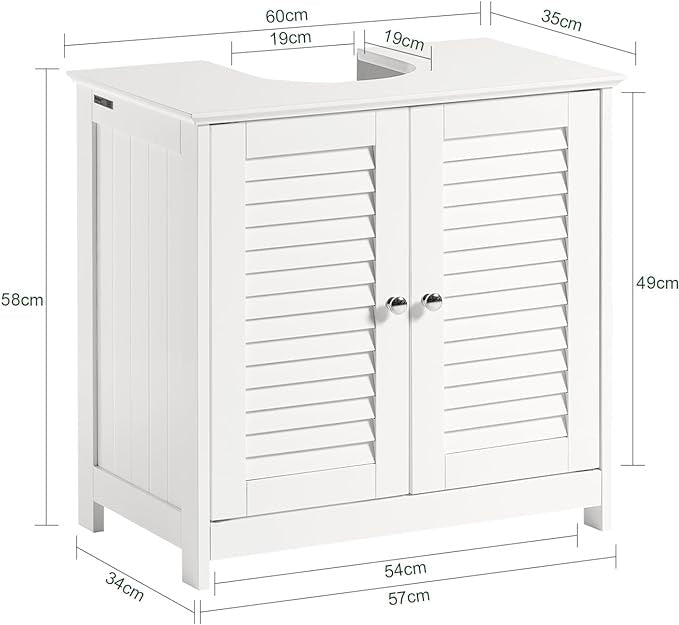 SoBuy Wastafelonderkast met 2 Deuren en 2 Planken – Wit – 60×35×58 cm – Badkamermeubel