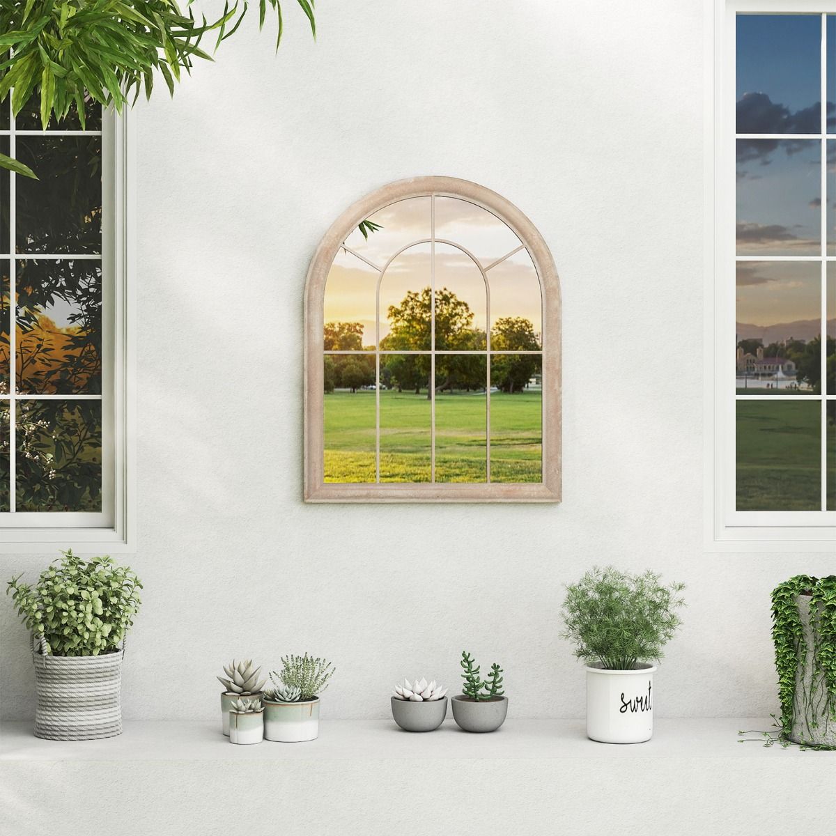 Coast Raamkozijnspiegel - gebogen wandspiegel - metalen frame - grijs - 88 x 69,5 cm