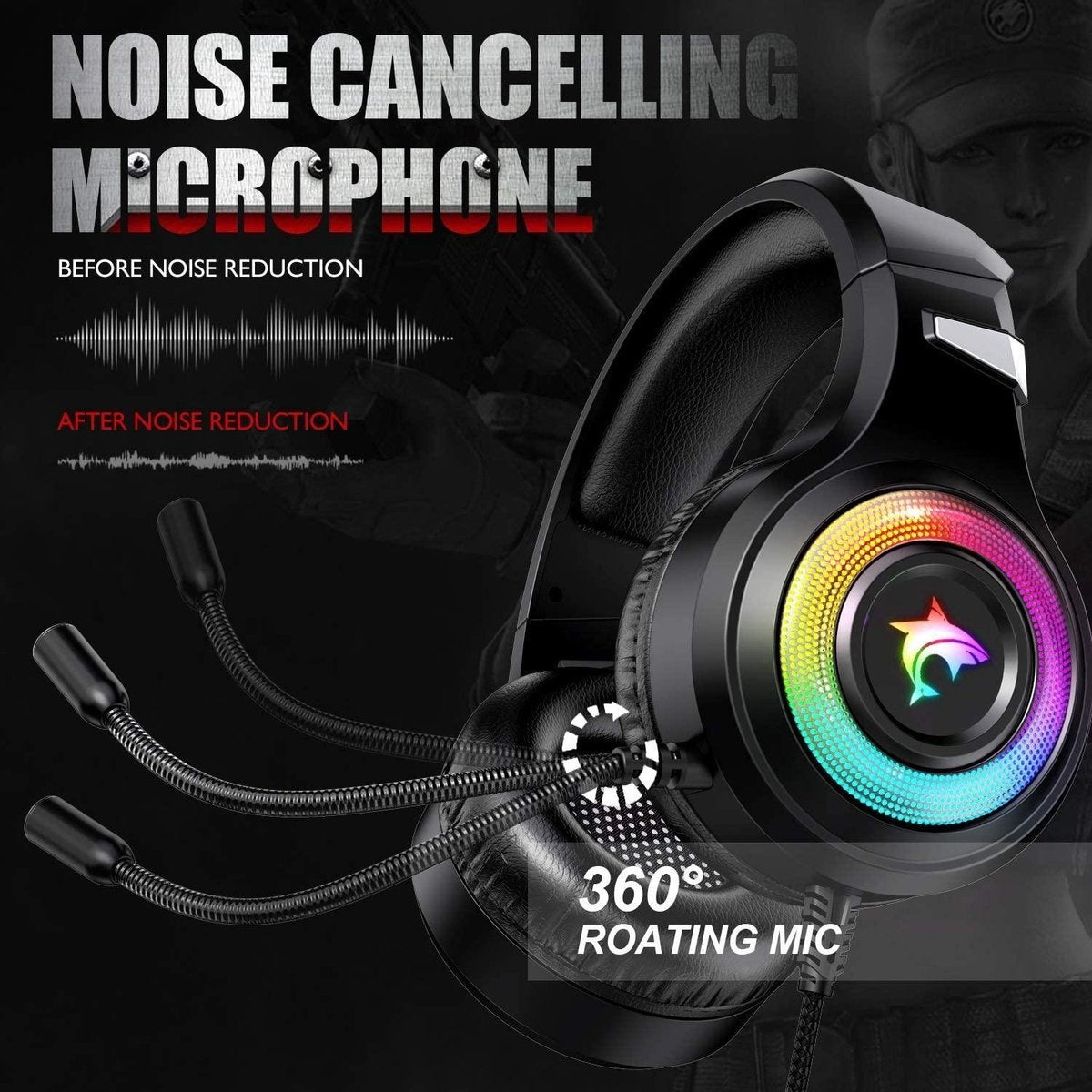 J-ANKKA - Over-ear hoofdtelefoon - F2 RGB - Gaming hoofdtelefoon met microfoon - Zwart