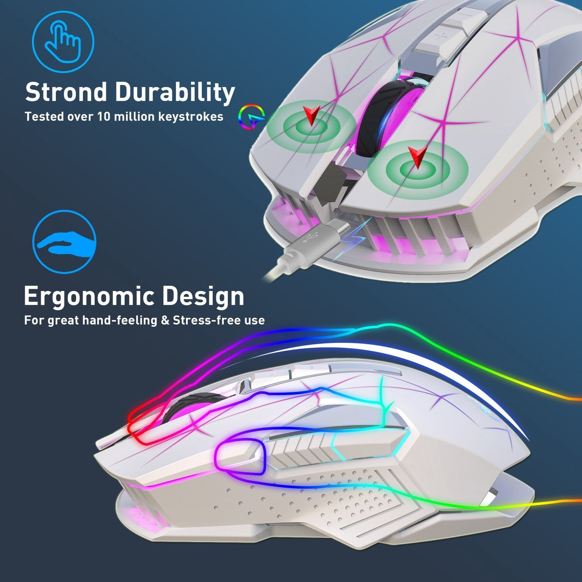 HXSJ T300 2.4G Draadloze Gaming Muis - Computermuizen - Ultra licht - Compact Voor Onderweg - RGB Verlichting - Wit