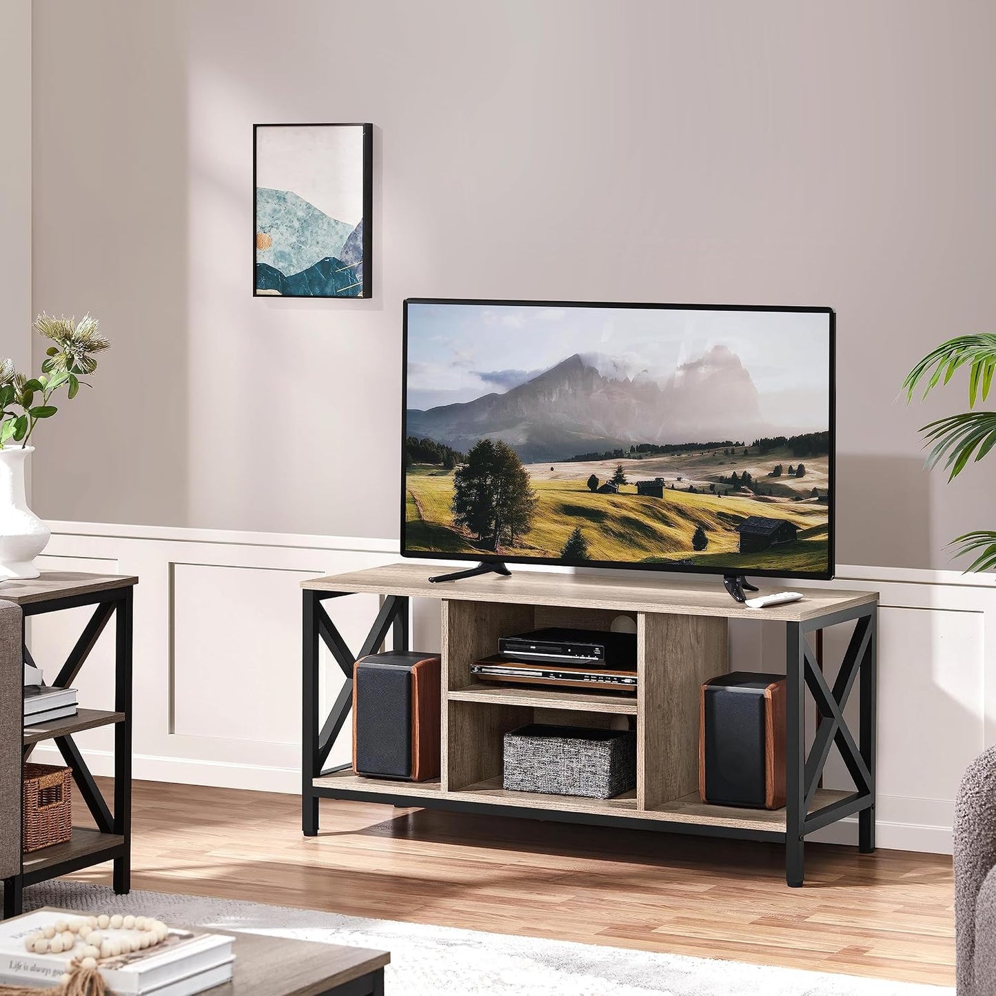 Yaheetech Industrial TV-meubel X-Frame voor TV's tot 50 Inch - 106 x 40 x 50,5 cm - Grijs
