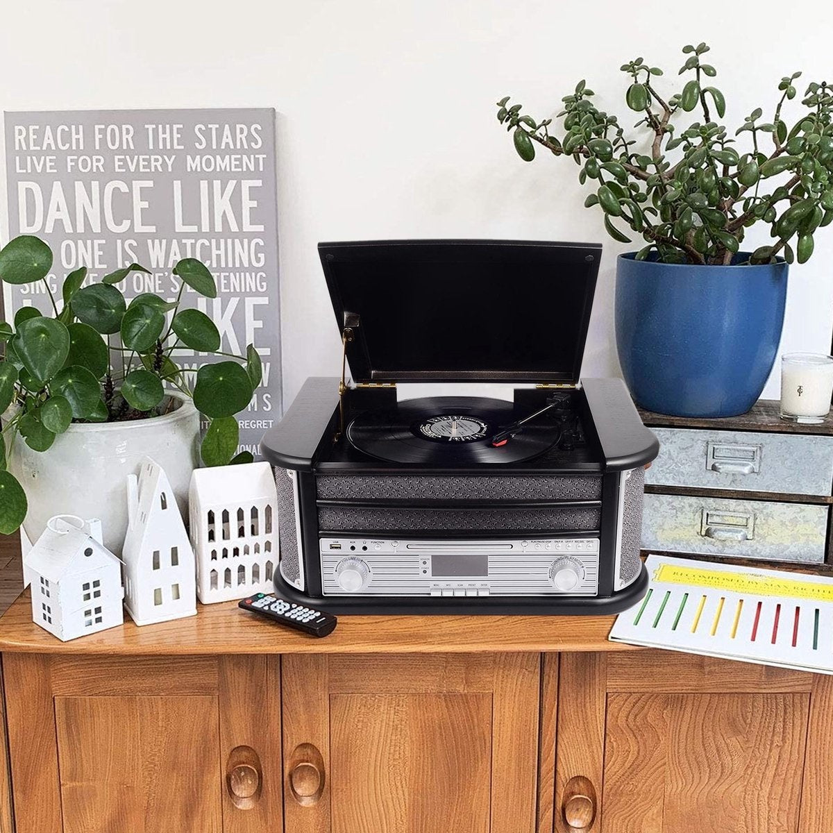 Denver Retro Platenspeler - Ingebouwde Speakers en Versterker - DAB Radio - Radio CD Speler - MRD51 - Hout