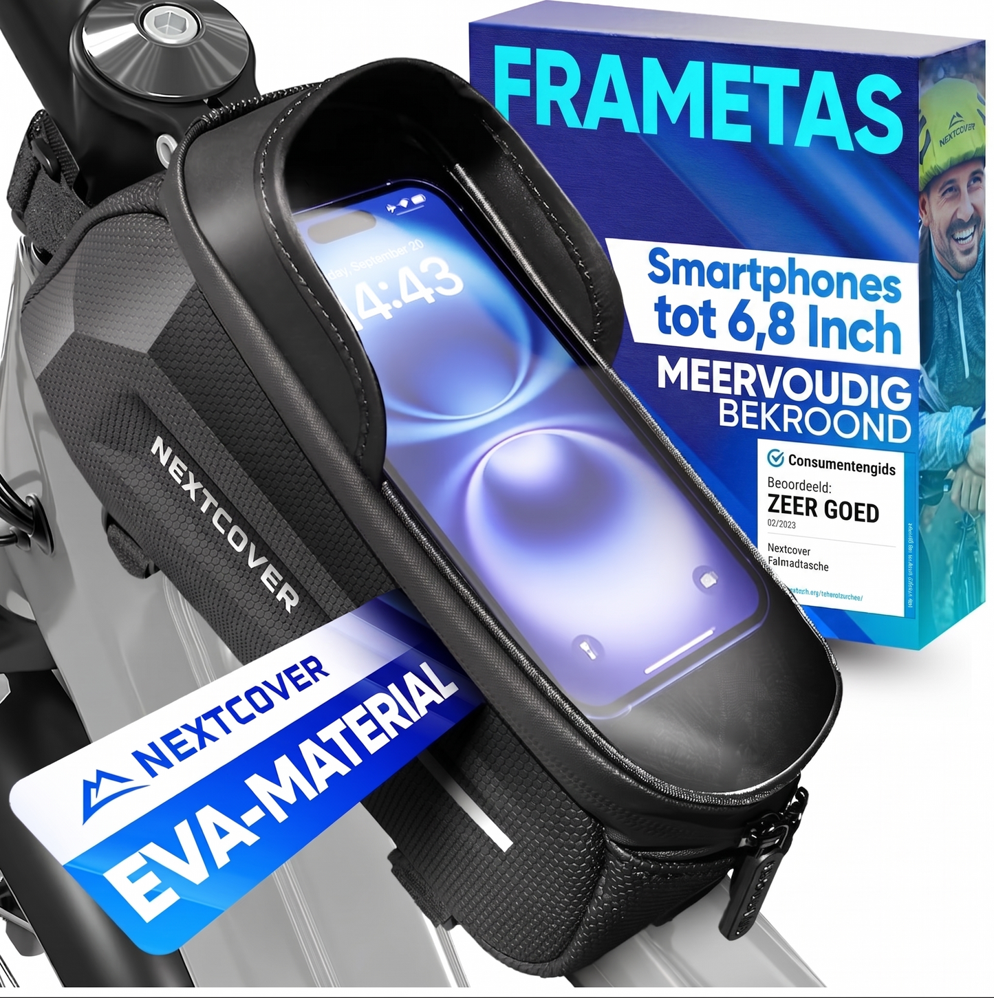 Nextcover® frame tas fiets - Telefoonvak met touchscreen - Waterdicht