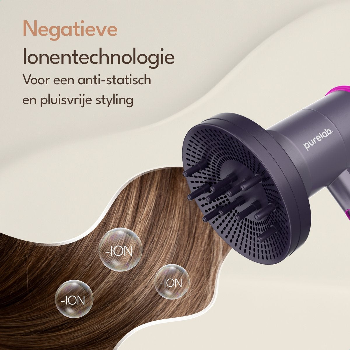 Purelab Föhn met Diffuser - Ionische Haardroger - 3 Standen - Zwart
