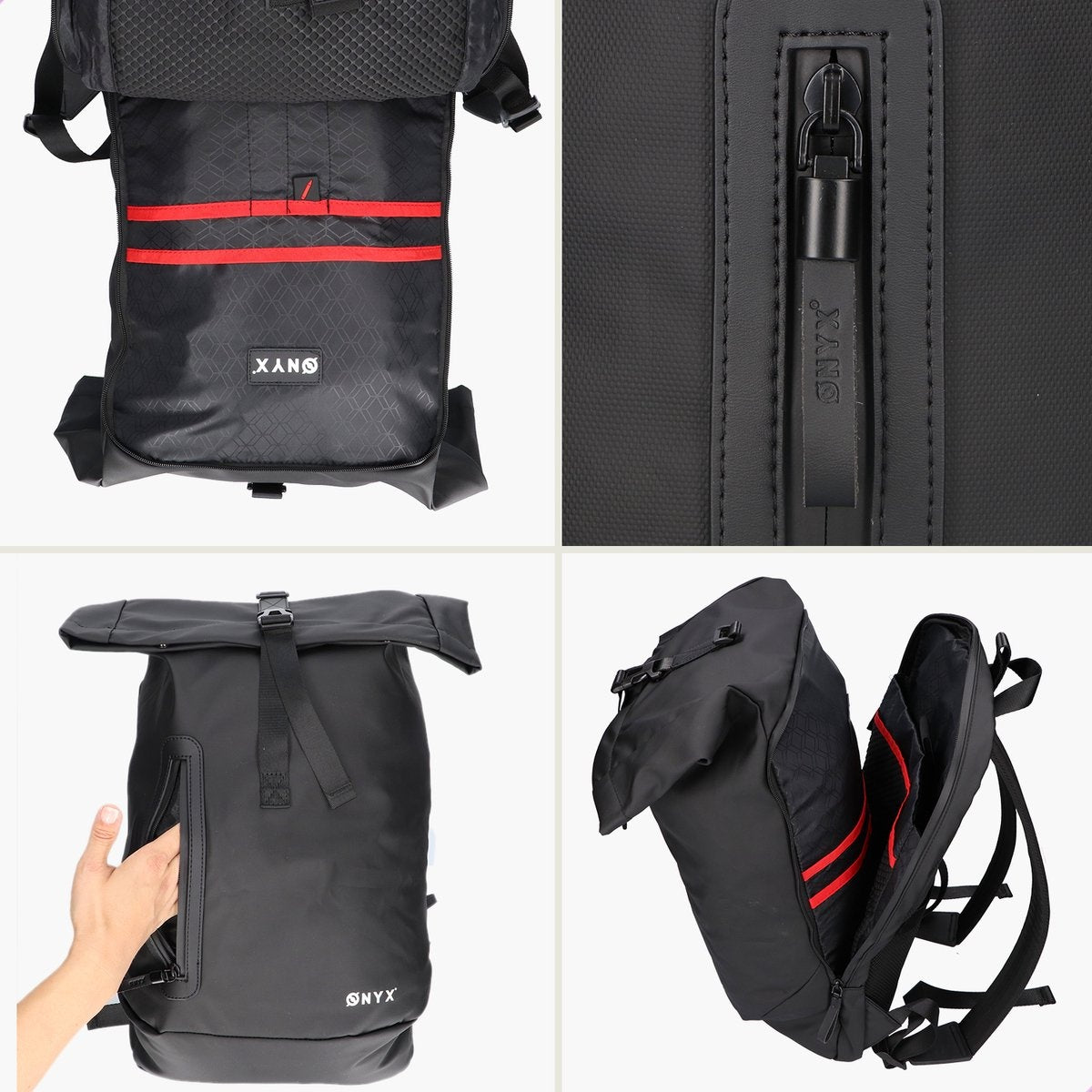 ONYX Rolltop Rugzak 25 tot 40 L - Met Laptopvak - Verstelbare Rugtas - Reistas - Waterbestendig en Duurzaam - Zwart