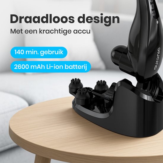 Auronic Massage Apparaat - Nek en Rug - Draadloos - 5 Opzetstukken - Zwart/Grijs