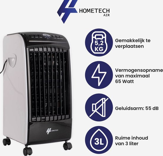HomeTech FL-1701R Mobiele Aircooler met 3 Snelheden - Luchtkoeler Verrijdbaar met Afstandsbediening - 3 Bedrijfsmodi en Timer - Zwart/Wit