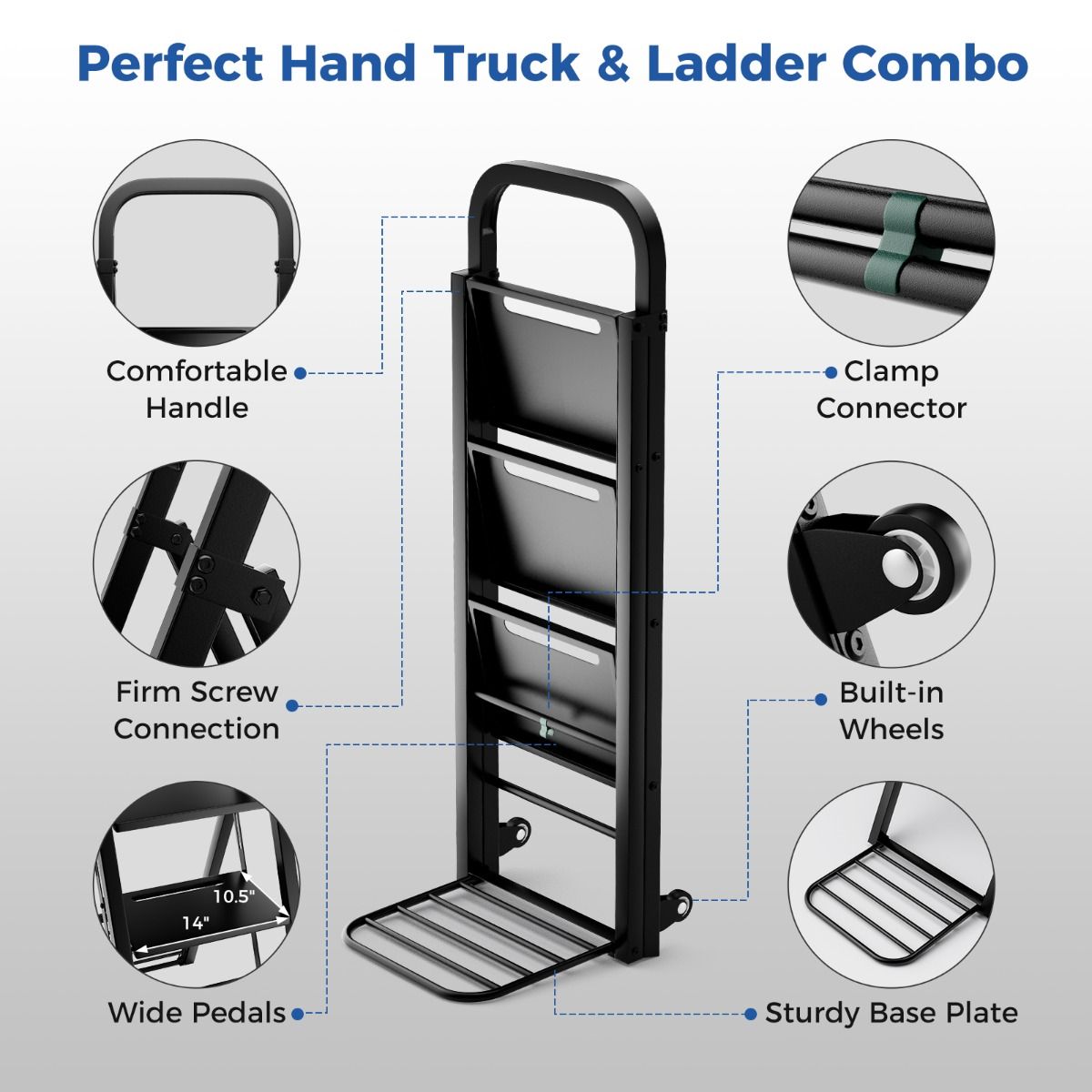 Coast Opvouwbare Trapladder en Trolley - 2-in-1 ontwerp - 3 brede treden - Zwart