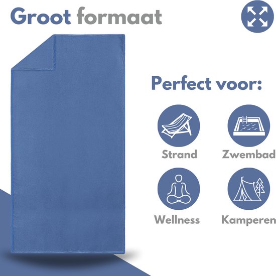 VAIVE Microvezel handdoek - Strandlaken 100x200 - Badlaken - Reishanddoek Sneldrogend - Blauw