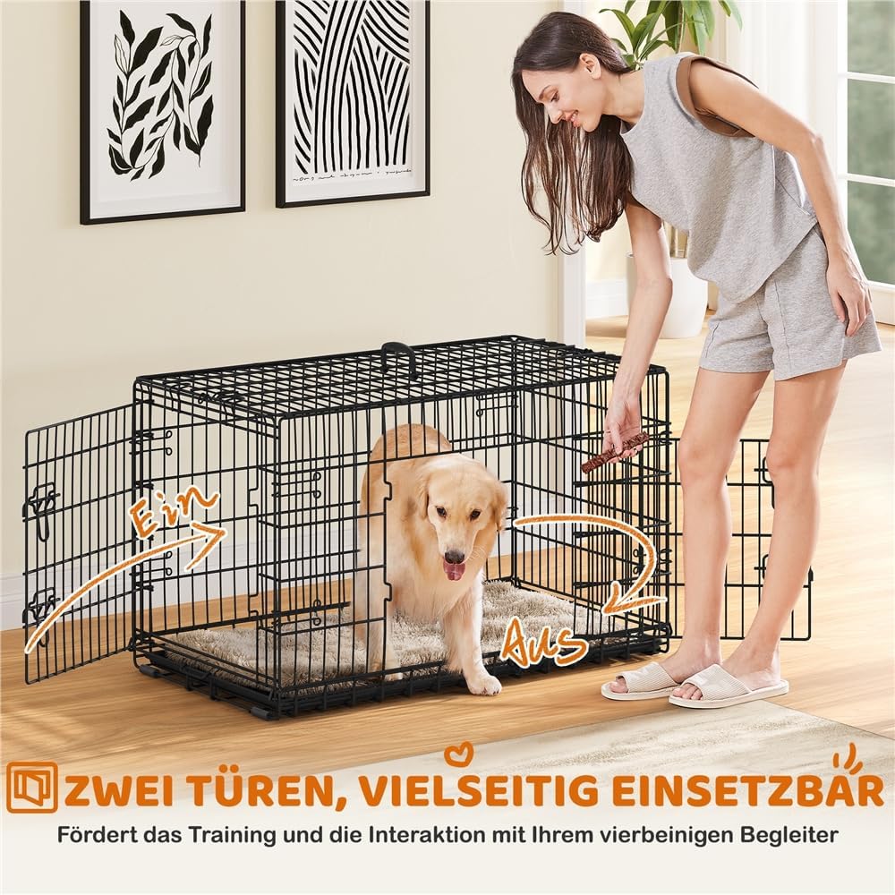 Yaheetech Opvouwbare Hondenbench XL - 107 x 66 x 74,5 cm - 2 Deuren met Tussenschot en Uitneembare Bodem - Zwart