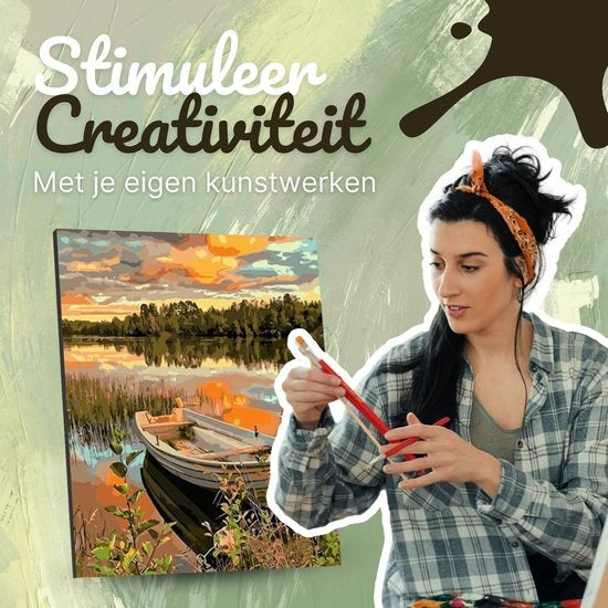 Rubye® Schilderen Op Nummer Volwassenen – Bootje op het Meer – 40x50cm
