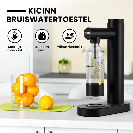 Kicinn Bruiswatertoestel - Bruiswatermaker - Sodamaker - incl. PET bruisfles - Zwart