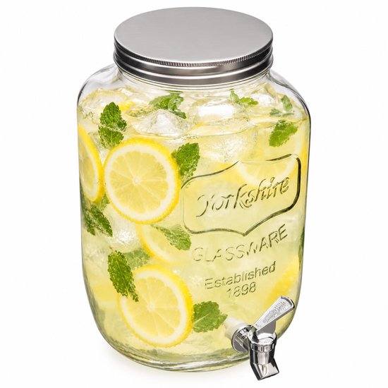 Secret de Gourmet drank dispenser - 8 liter - met kunststof kraantje en schroefdeksel - Glas - Sapdispenser - Drankdispenser