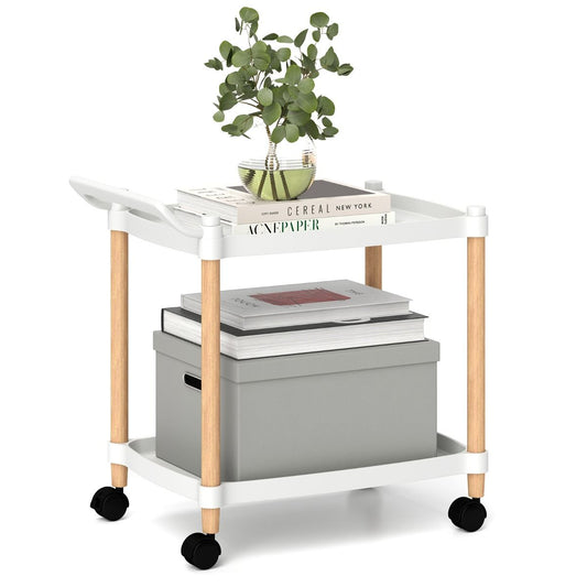 Coast Opbergwagen met 2 Lagen - Vergrendelbare Wielen - Beukenhouten Frame - Wit 52,5 x 33,5 x 50 cm