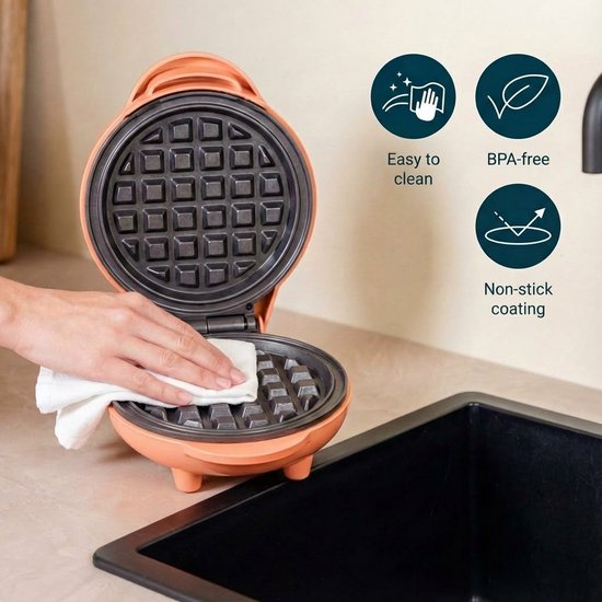 Bestron Wafelijzer - AMW500PE - 550W - Mini wafel - Anti aanbaklaag - Oranje
