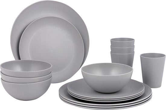 Bo-Camp - Servies - Renew - RPET - Grijs - 16 Stuks