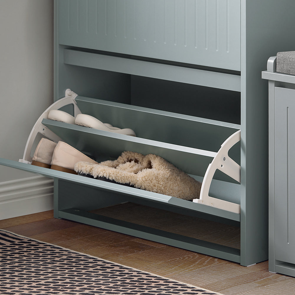 SoBuy Schoenenkast FSR165-HG - 2 Kleppen en 1 Lade - MDF - 61 x 26 x 100 cm - Grijs