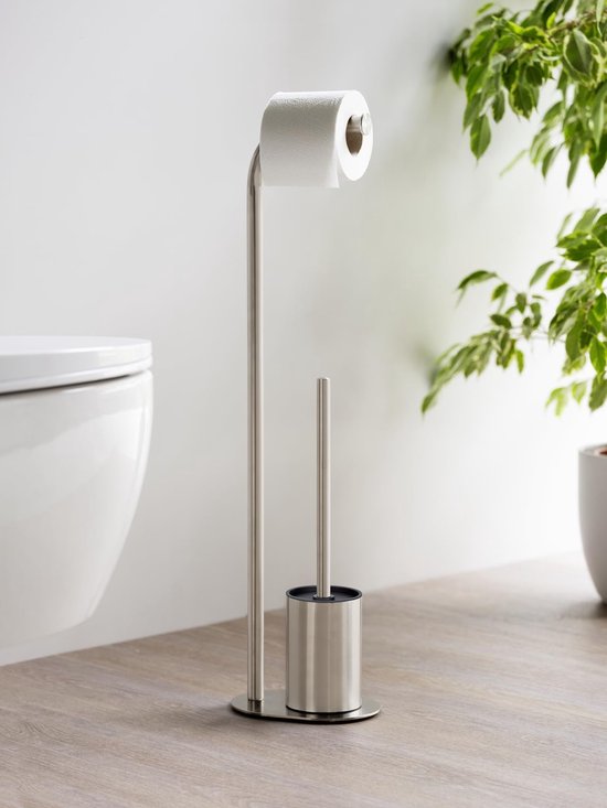 WENKO Levante WC-Garnituur Vrijstaand – Toiletborstelhouder & Toiletpapierhouder – RVS – Mat Edelstaal – Zwart