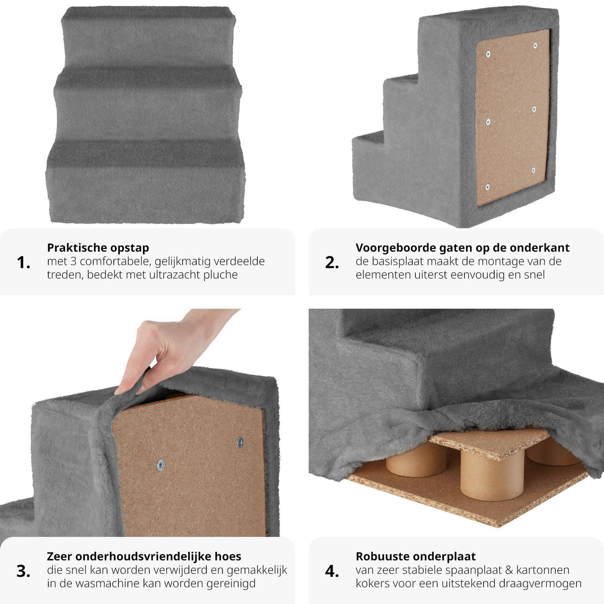 Tectake Huisdiertrap Paw Path – Grijs – 37 x 45 x 34,5 cm – 3 Treden