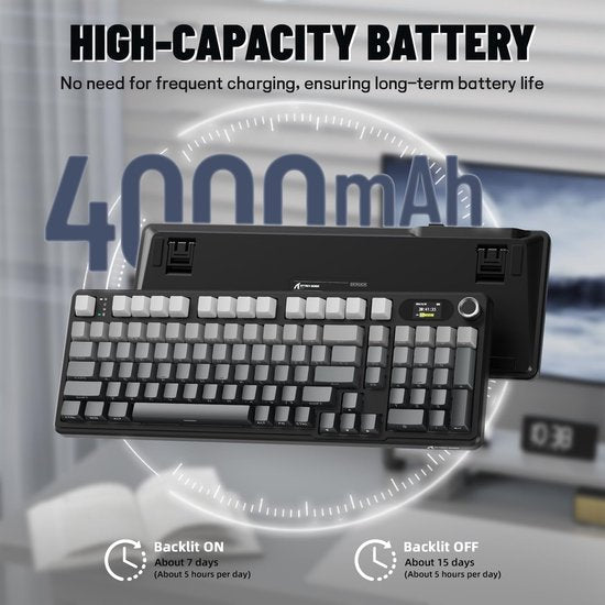 ATTACK SHARK X98PRO - Draadloos Mechanisch Gaming Toetsenbord - Zijbedrukte PBT Keycaps - TFT Scherm - Multifunctionele Draaiknop - Bedraad/2.4G/Bluetooth Tri-Mode - Gasket Mod - 98 toetsen - Moonlit Night