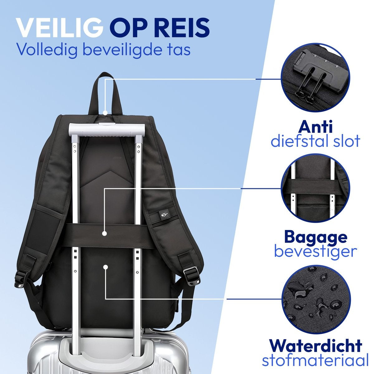 Laptop rugzak - Schooltas - Backpack - Laptoptas - USB oplaadstation - Waterafstotend stof - 14 t/m 15.6 inch - Zwart
