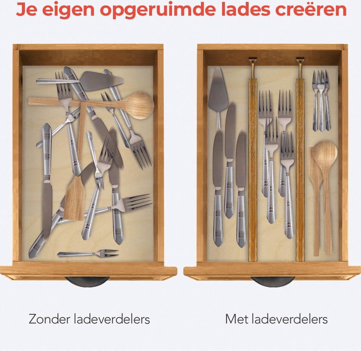 KitchenBrothers Ladeverdeler - Lade Organizer - Uitschuifbaar - Verstelbaar - 4 Stuks - Bamboe