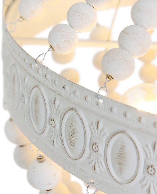 Hanglamp Ella 10191W - Trendy Witte Kralenlamp van Hout en Metaal, Verstelbare Hoogte 70-155 cm - Merk: Mexlite