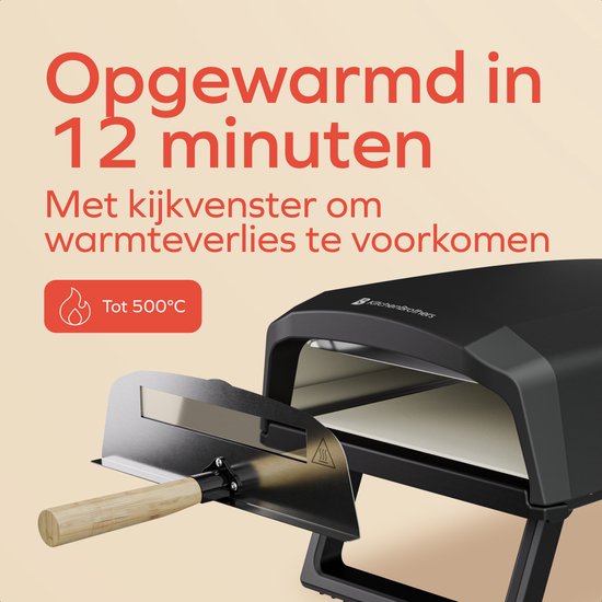 KitchenBrothers Pizza Oven - Elektrisch - Tafelmodel - PFAS-vrij - Inklapbaar - Pizzasteen - Pizza maker - Pizzaoven voor Buiten en Binnen - Zwart/Grijs