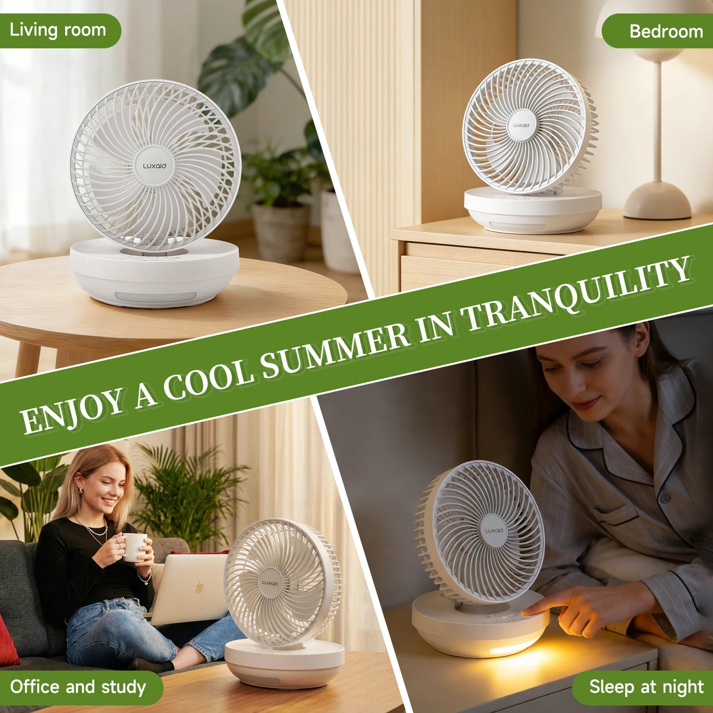 Luxaid Foldable Desk Fan with Remote, 4000 mAh Battery, Type-C Charging, 3 Speeds, 4 H Timer, Night Light, Wall-Mounted, Portable & Compact