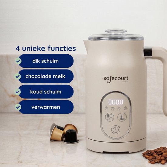 Safecourt Kitchen Melkopschuimer - Elektrisch - 4-in-1 - 350ml - Beige