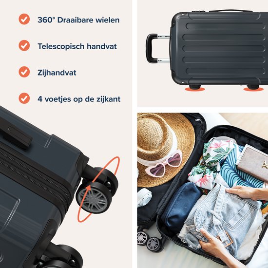 TRVLMORE Kofferset - 2 Delig - 45L Handbagage + 115L Ruimbagage - TSA Slot - Lichtgewicht - Reiskoffer Set - Donkergrijs