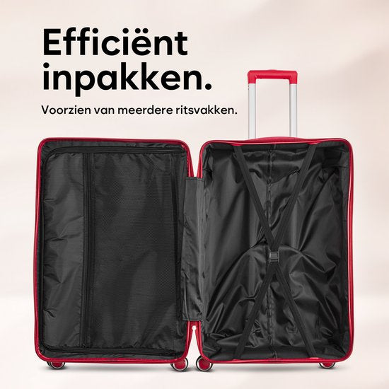 SC Travelin' Charm – 28-inch Grote Reiskoffer - Cijferslot - 41x24x69 cm - 98L - Lichtgewicht, Waterdicht & Duurzaam - Rood