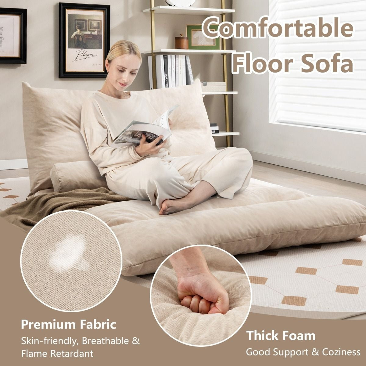 Coast Slaapbank – Inklapbaar & Verstelbare Rugleuning – 180 x 110 x 18 cm – Beige