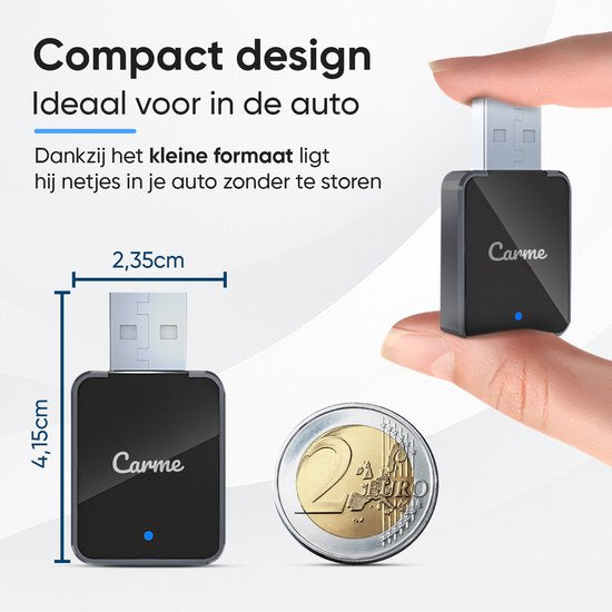 CarMe Mini 2-in-1 CarPlay Dongle V2 - Draadloos CarPlay & Android Auto - USB-A & USB-C - Android Auto Dongle - Zwart