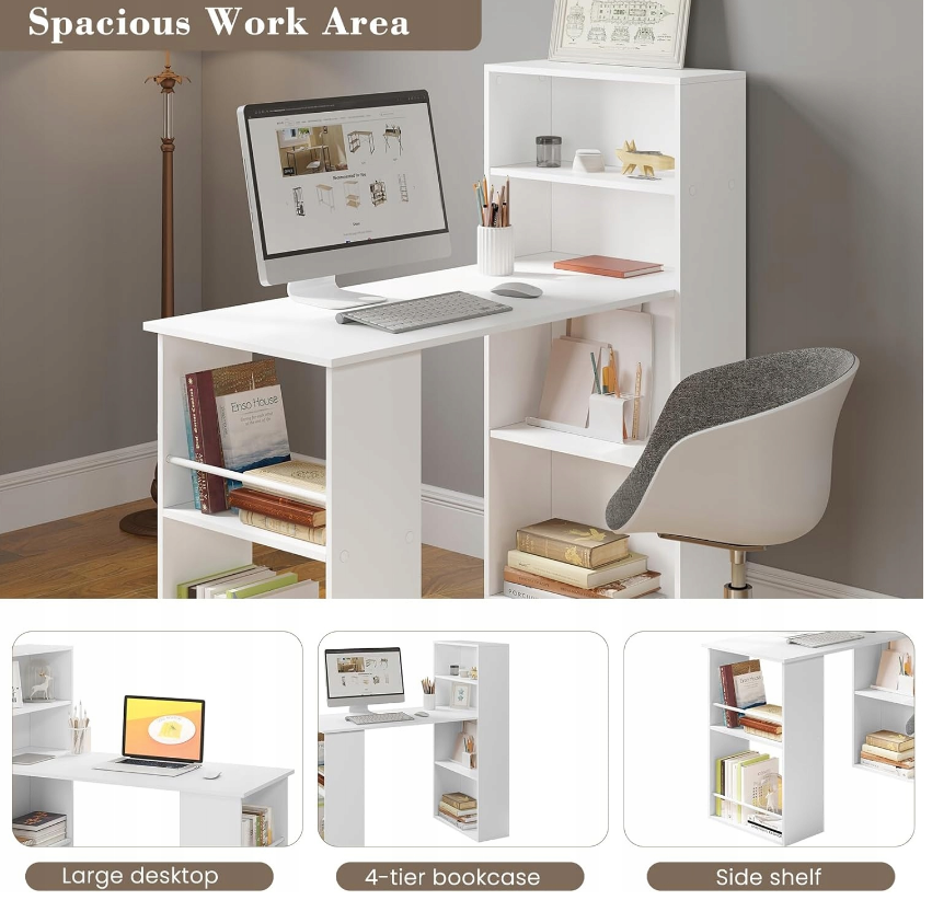 WOLTU Bureau 122 x 55 x 120 cm - Met 6 Planken - MDF - Wit