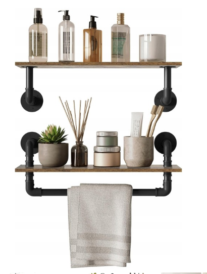 EUGAD Wandrek 60 x 20 cm - Set van 2 - 3 Niveaus - MDF - Zwart/Rustiek Eiken
