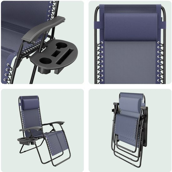 LifeGoods Opvouwbare Tuinstoelen - 2 Stuks - Ligstoel Tuin - 30°-90° Verstelbaar - Metaal - Blauw