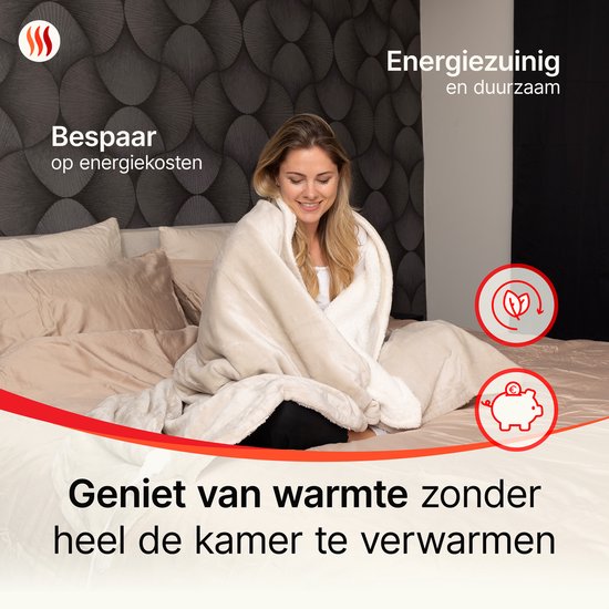 Seranova Elektrische Deken - Extra Warmtedraden - Premium Model - 160x120 cm - 1 persoons Warmtedeken - Dubbelzijdig Fleece Sherpa - Crème beige